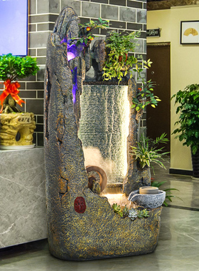 假山流水幕墙喷泉开n业礼品落地屏风摆件办公室招财风水轮客厅装