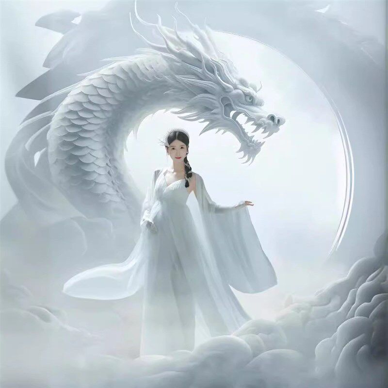 照片工作室新的产妇主题仙女白色雪纺连衣裙龙年怀孕的母亲及地服