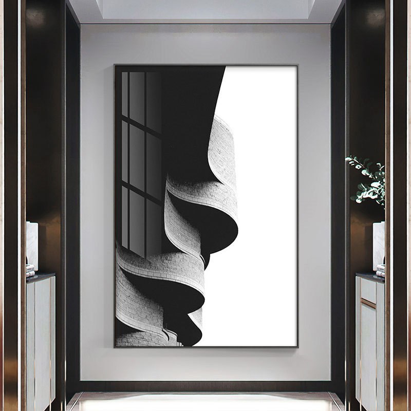 黑白艺术建筑客厅背景装饰画现代简约G餐厅壁画工业风抽象风景墙图片