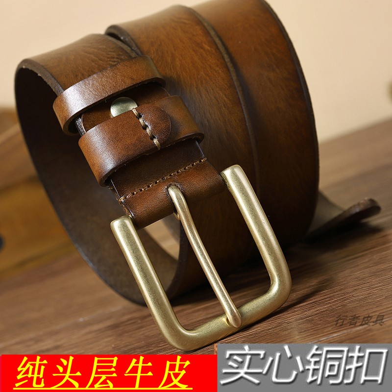 皮带男真皮复古头层牛皮男士中青年3.8腰带 休闲年轻人裤带百搭潮