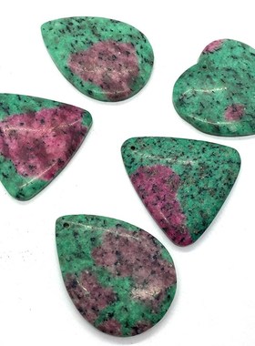 天然石红绿宝套装35x45-25x55mm三角形玫红绿色吊坠 DIY饰品配件