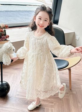 女童春装洋气韩版碎花蕾丝连衣裙宝宝长J袖春秋裙子女孩甜美公主