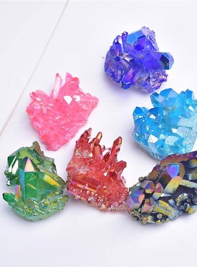 热卖天然白水晶簇电镀黄紫蓝粉绿多E色镀彩晶簇工艺品家居装饰摆