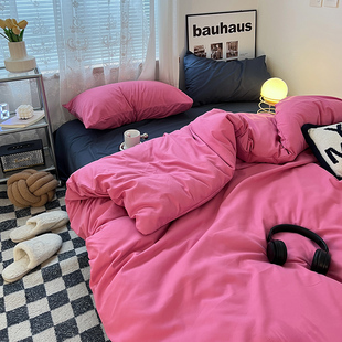 粉色玫红床上用品四件套少女心女生被套床单床笠学生宿舍三件套4