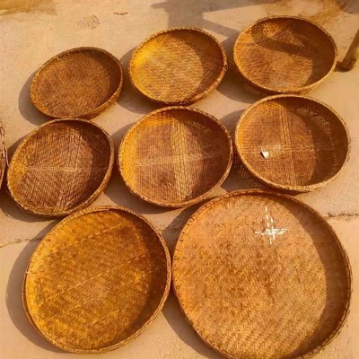 怀旧老物件老竹筛子旧箩筐老手工竹编簸箩民间老旧农具民俗杂项