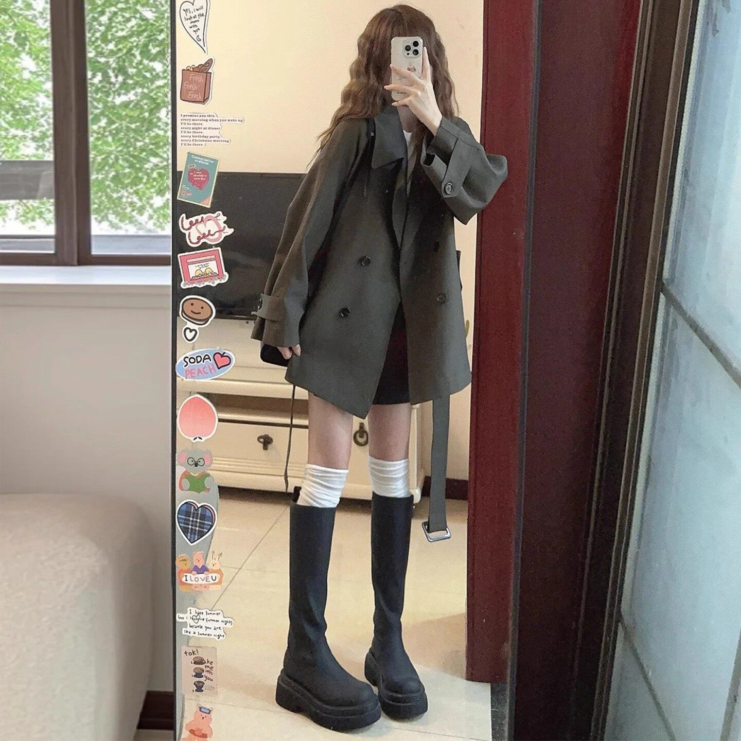 英伦风双排扣中长款风衣女秋装新款小个子宽松显瘦百搭大衣外套