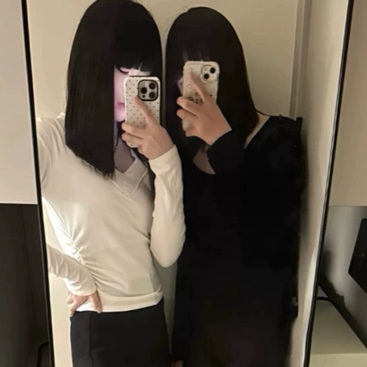 1*1螺纹德绒270g 设计感荷叶边V领长袖T恤女加绒磨毛