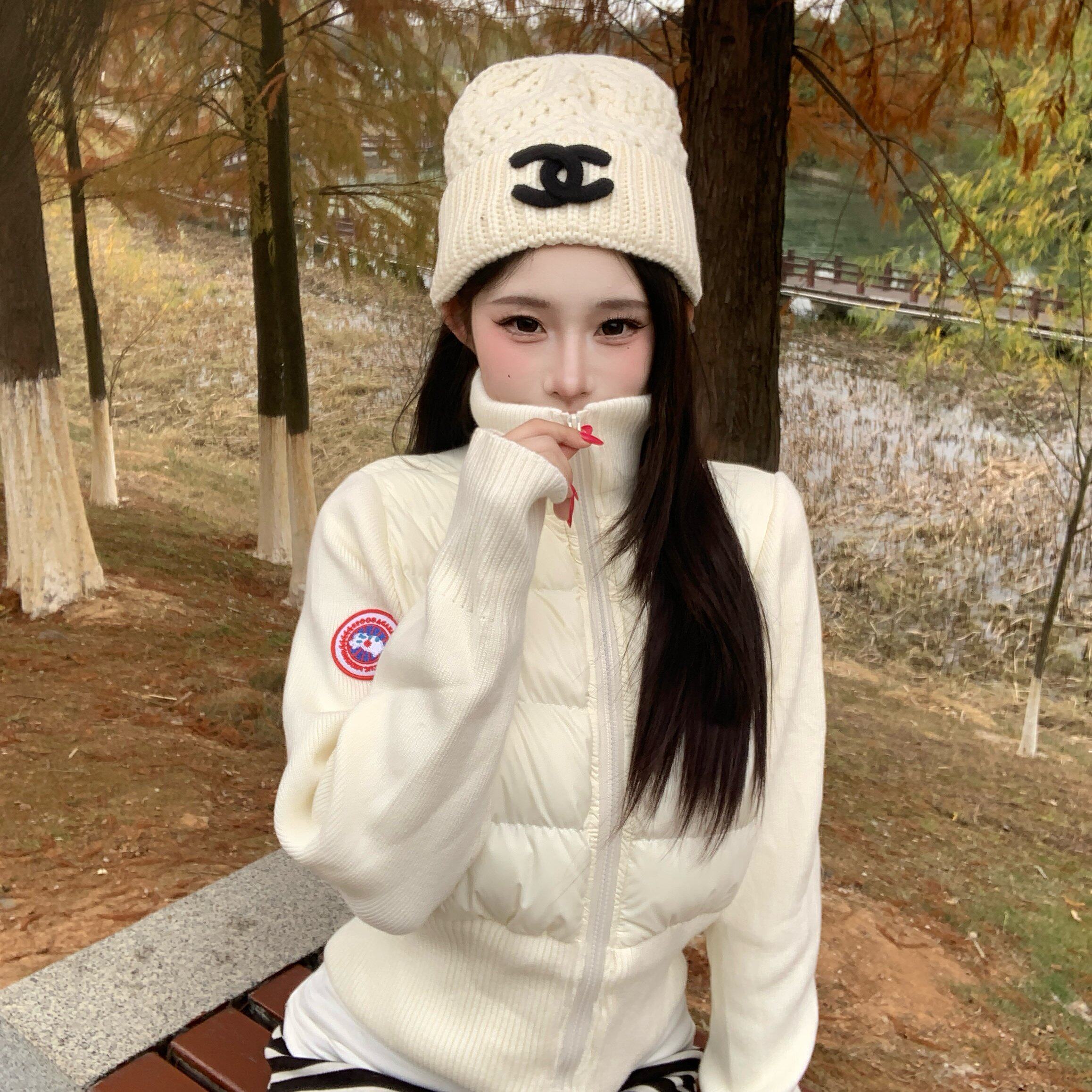 白色通勤淑女显瘦袖子针织拼接棉
