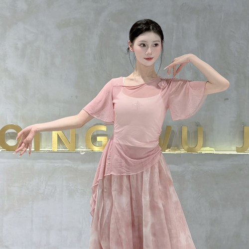 古典舞练功短袖网纱上衣女