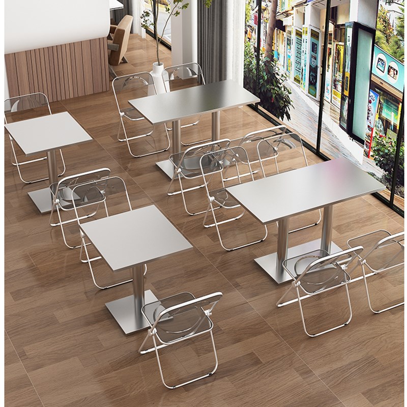 锈钢摺叠桌子快餐小吃店食堂工厂奶茶店工业风长方形餐桌椅