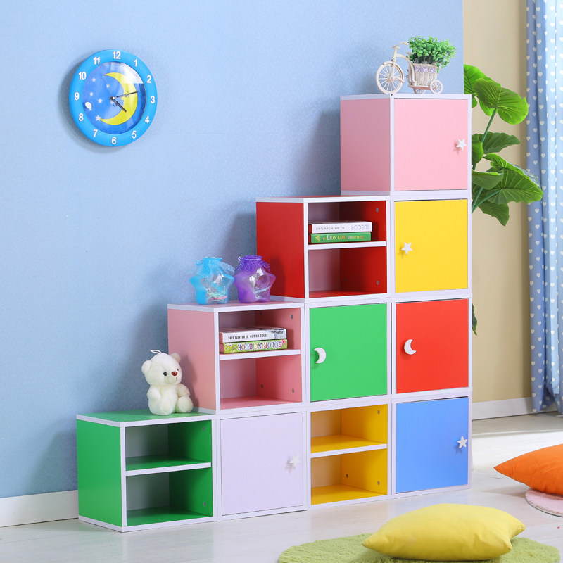 现代单个书柜收纳储物柜书架自由儿童小书柜子木柜子带门
