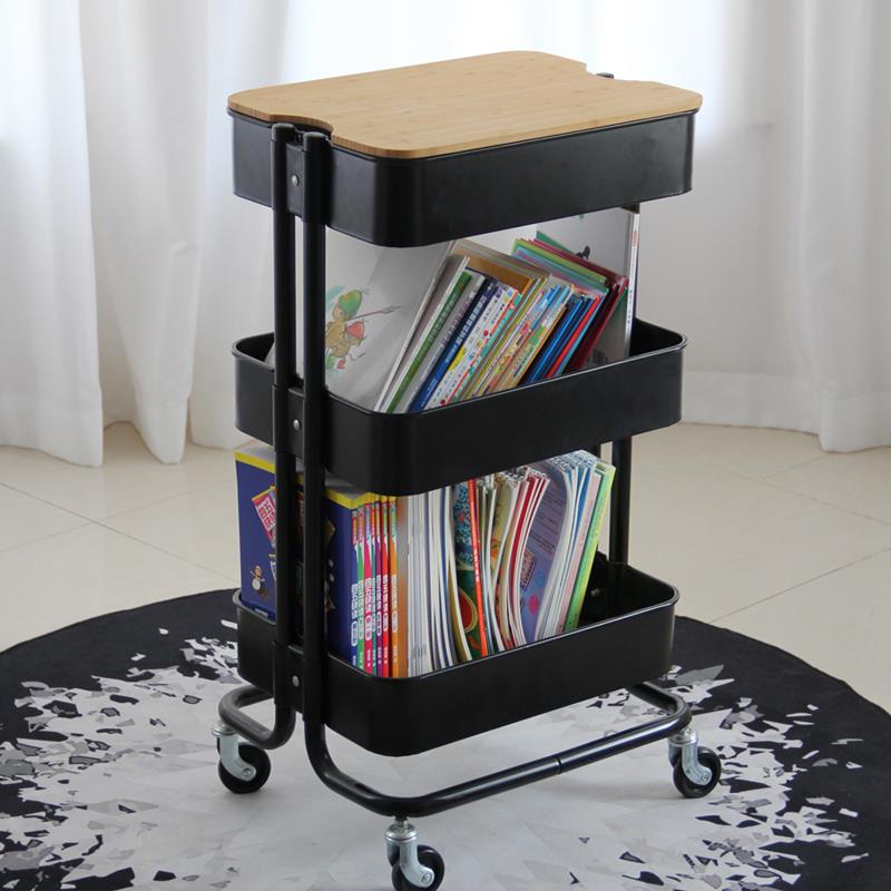 北欧厨房三层带盖板小推车置物架落地家用储物收纳架杂物收纳篮