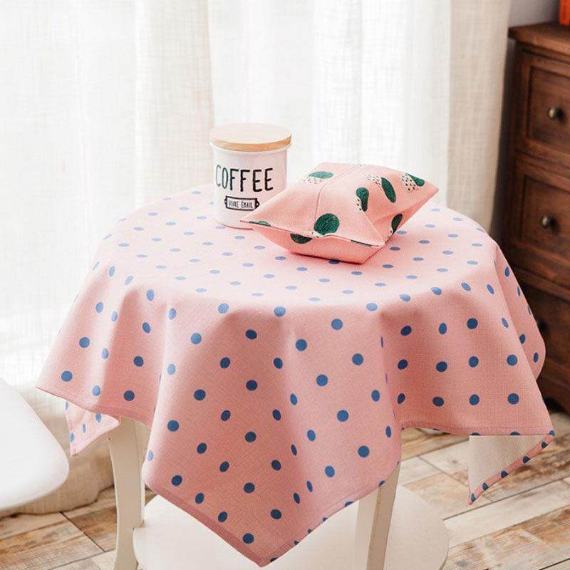 粉色小圆桌桌布棉麻波点方形田园小清新布艺床头柜蓝色防尘盖巾,居家布艺,桌布,淘宝优惠券,粉丝福利购,淘宝优惠卷