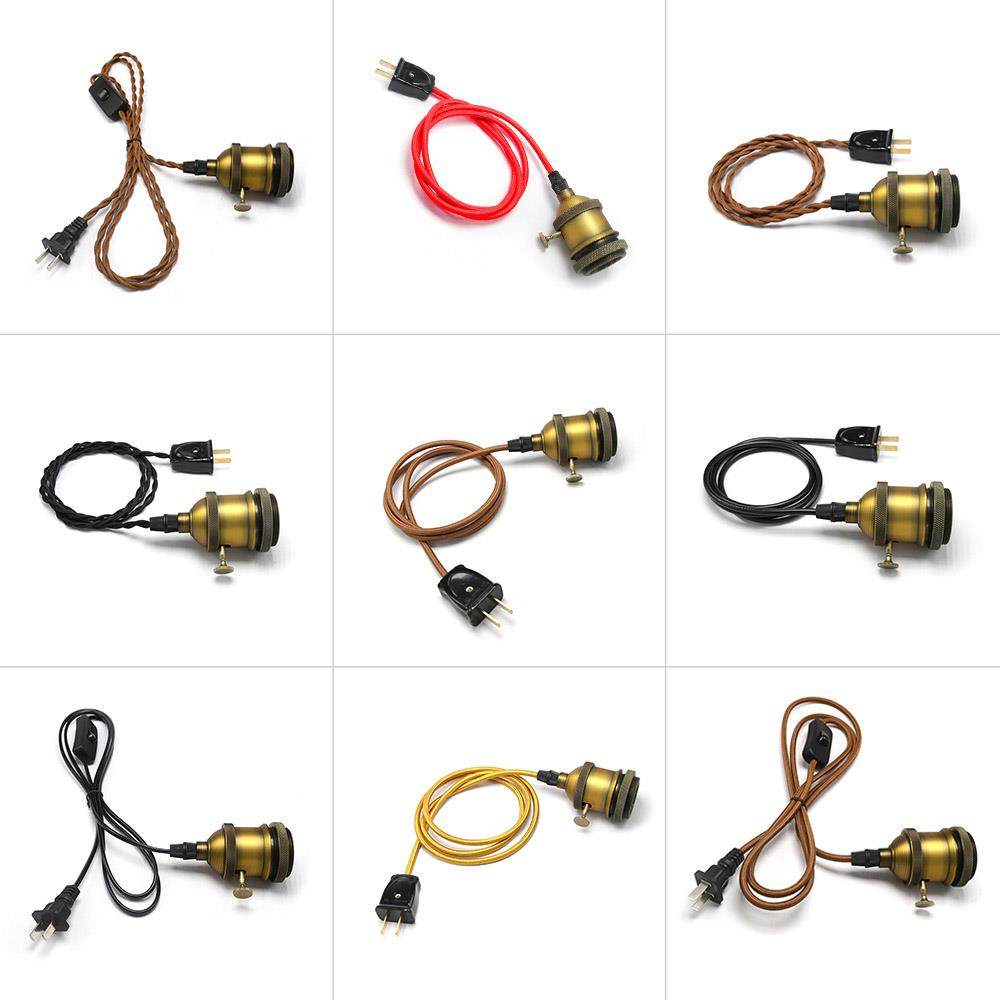 覆古插头线金古铜铝灯座带开关麻花线E27吊灯台灯酒吧别墅民宿DIY