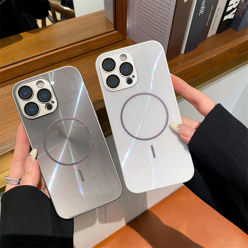 跨境适用iPhone16promax极光细圈磁吸手机壳苹果15带镜头膜防摔14
