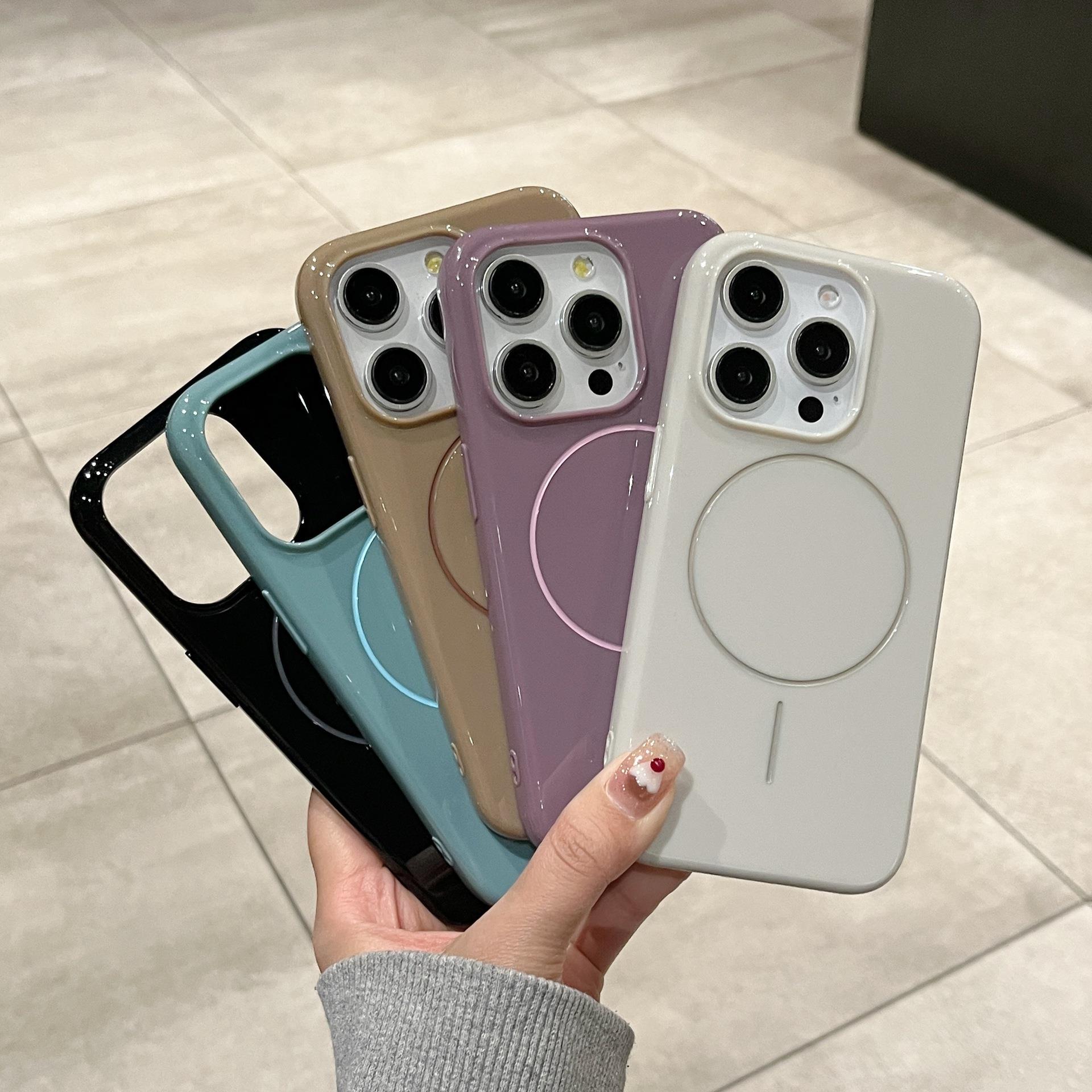 适用iPhone16光面液态硅胶肤感细圈磁吸手机壳苹果15简约保护套14