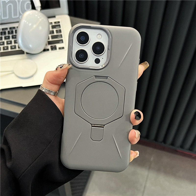 菱形磁吸支架适用iPhone16肤感磨砂手机壳苹果15高级感PC硬保护套