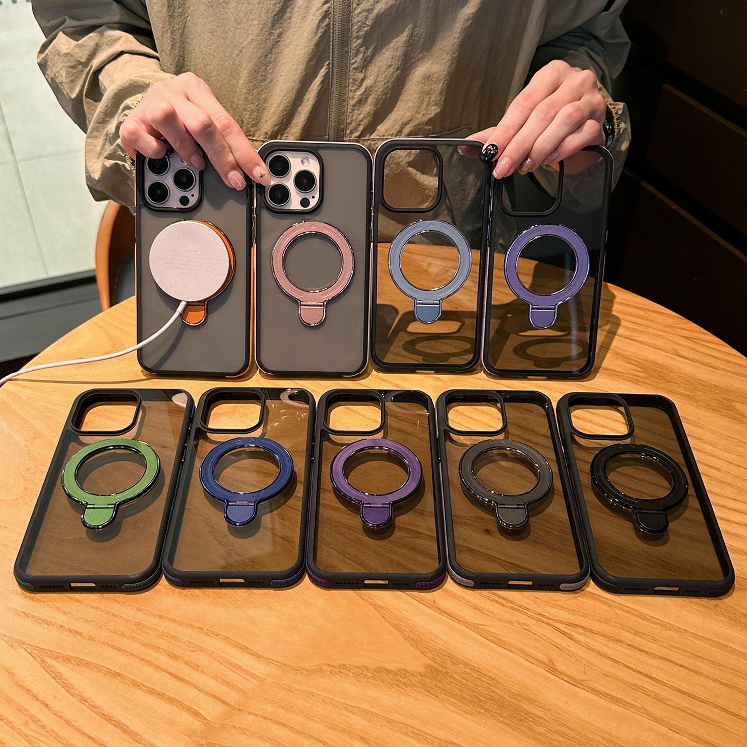 跨境适用iPhone16力盾磁吸支架手机壳苹果15高级感撞色防摔保护套