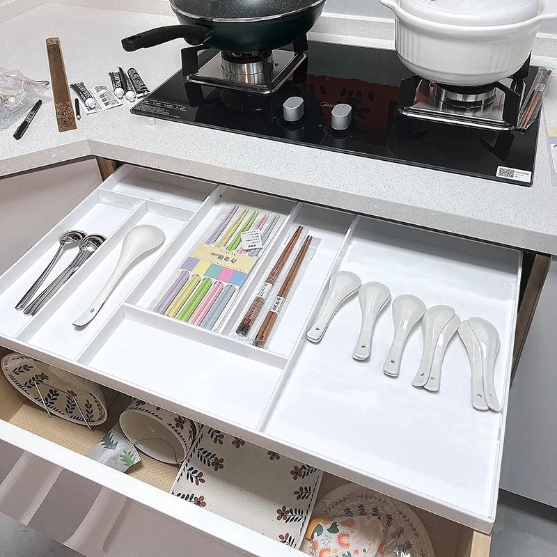 亚克力矮款抽中抽托盘定t做橱柜餐具筷子分格收纳托盘免打孔袋轨