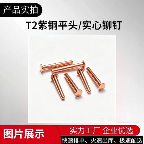 东昱五金T2紫铜平头实心铆钉2-M8