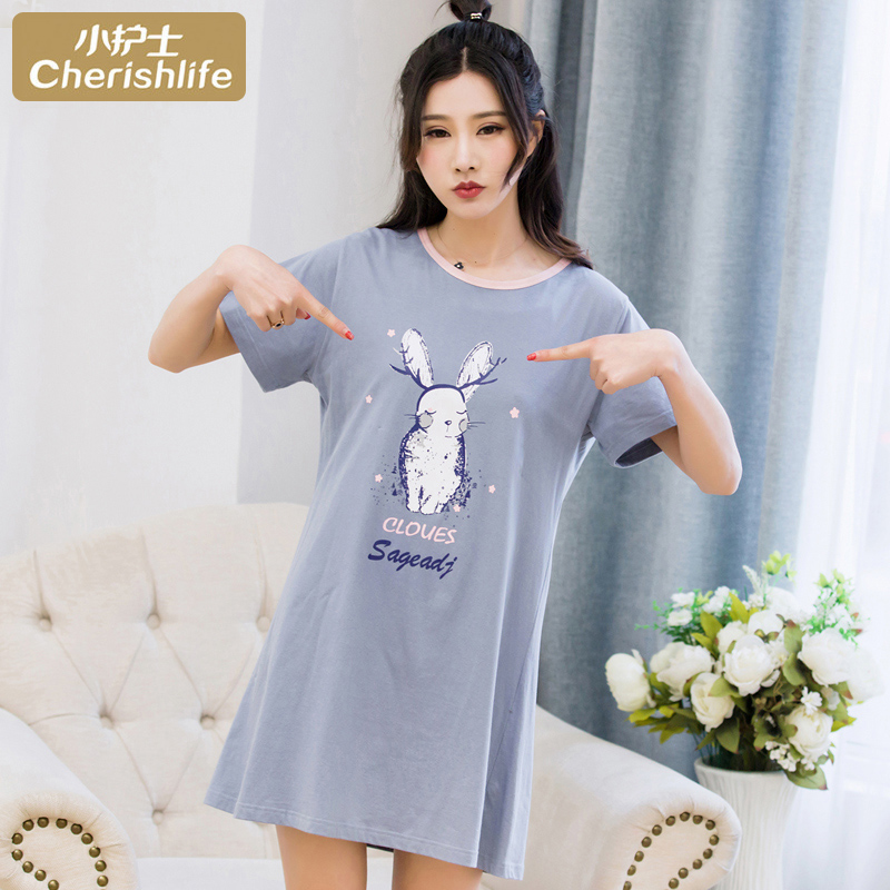 小护士睡裙女夏季纯棉卡通可外穿休闲家居服宽松大码少女全棉睡衣