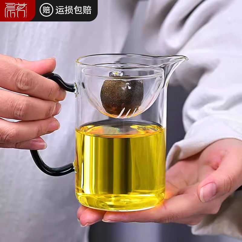小青柑泡茶壶旋转逍遥壶耐热玻璃木把过滤一体公道杯功夫茶海