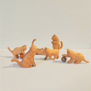 冰冷森林朦胧猫咪元素桌面实木手作民宿手工木雕猫店