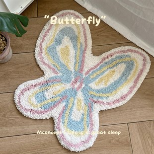 月光集线条蝴蝶浴室防滑地垫卡通in蝴蝶吸水卫生间植绒地毯