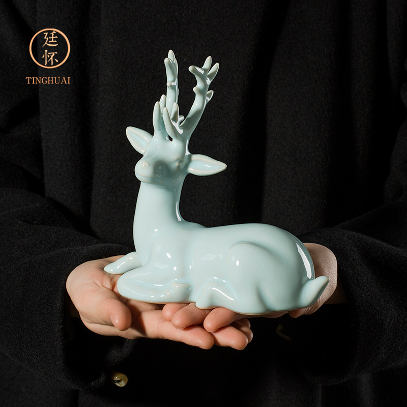 廷怀窑汝窑福鹿绵长一鹿有你茶桌茶宠养创意汝瓷茶具,餐饮具,茶宠摆件,淘宝优惠券,粉丝福利购,淘宝优惠卷