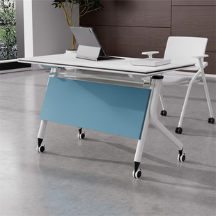 现代简约折叠会议培训桌长条桌双人开会桌可移动拼接办公桌带轮子