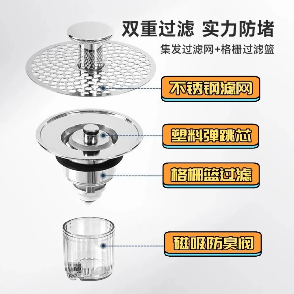 洗脸盆翻板替换漏水塞按压式化妆室地漏防臭弹跳芯下水器面盆配件
