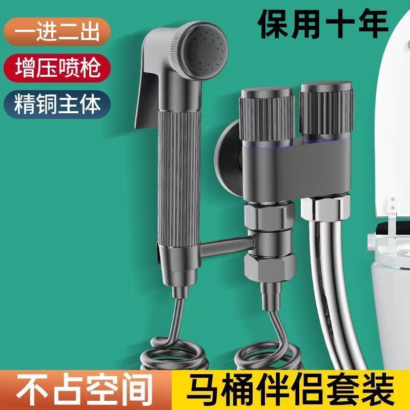 全铜马桶伴侣带喷枪一进二出家用冲洗器厕所高压角阀浴室阳台通用