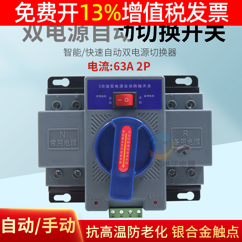 两极家用迷你微型手动双电源自动切换转换开关装置2P63A单相220V
