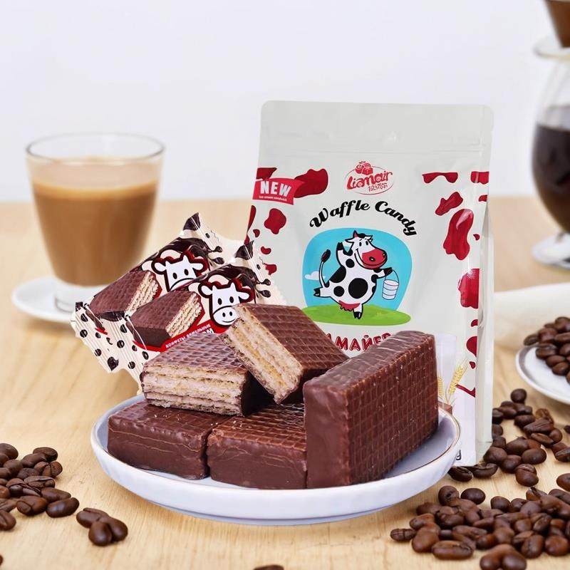 俄罗斯进口大奶牛巧克力威化饼干500g独立包装瓦夫牛奶饼干纯可可