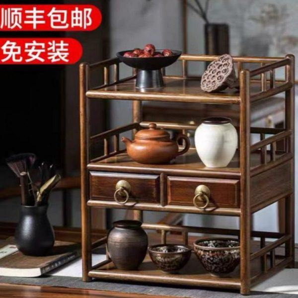 中式实木桌面博古架收纳茶具茶杯茶壶置物架带抽屉收纳架展示架,住宅家具,多宝格/博古架,淘宝优惠券,粉丝福利购,淘宝优惠卷