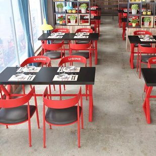 商用餐桌椅组合食堂餐馆吃饭桌子长方形快餐饭店大排档小吃店桌椅