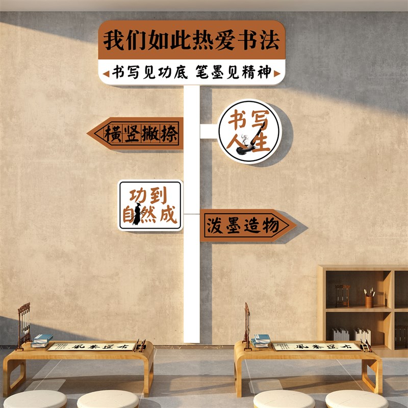 网红指示路牌f书法教室布置装饰画班级文化环创硬笔培训机构墙贴