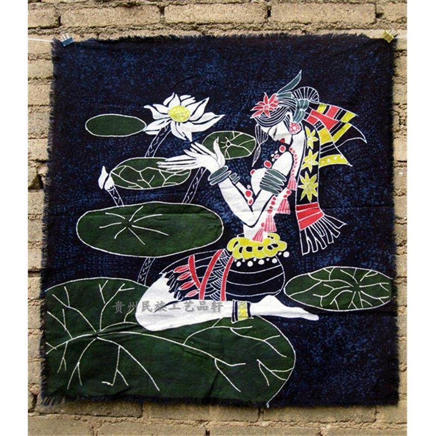 贵州蜡染画少数民族特色工艺品苗族特色单层人物挂布画蜡染装饰画