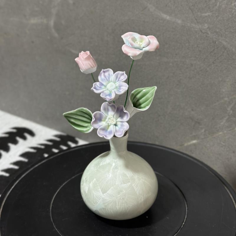 【专属搭配】景德镇陶瓷花手工瓷花小饰品仿真花迷你小花瓶摆件