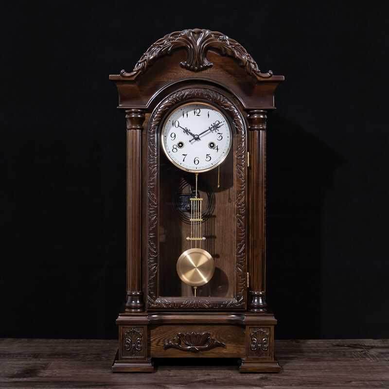 老式实木机械座钟欧式覆古台式钟表客厅报时家用发条时钟中式座钟