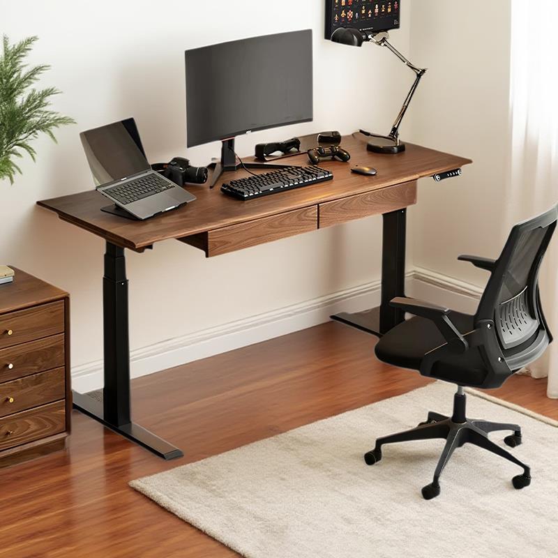 纯实木智能升降桌电动吧台儿童学习桌可调节手摇书桌可定制桌面