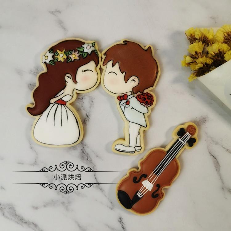婚庆糖霜饼干模具大提琴曲奇家用烘焙3D立体按压式情人节视频教程