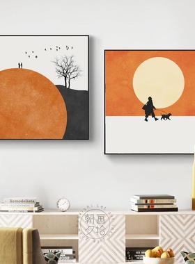 北欧客厅装饰画橙色沙发背景墙挂画轻奢三联墙画壁画现代简约抽象