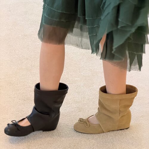 蝴蝶结内增高软底芭蕾堆堆女短靴