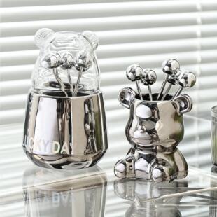 德国轻奢水果叉餐具不锈钢高档收纳罐家用刀叉水果盘叉子高级感