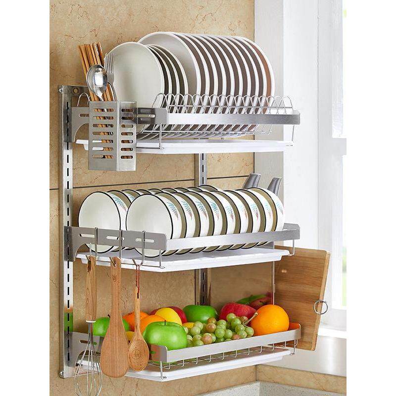 挂墙高端沥水碗架不锈钢厨房置物架壁挂碟架刀筷砧板免打孔收纳架
