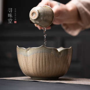 开片u陶瓷杯洗冰裂纹茶水盂中式 冰花釉莲花茶洗茶缸 家用功夫茶具