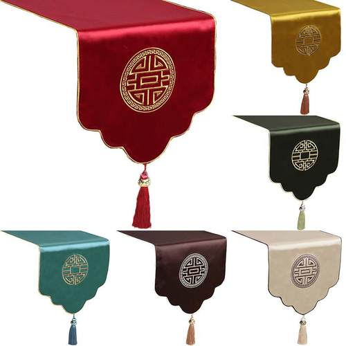 艺必旭新中式桌旗禅意茶桌餐桌布长条装饰茶几电视柜布艺床尾巾