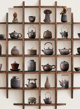 新中式茶室民宿博古架茶壶茶叶罐茶杯香炉摆件茶道覆古风工艺摆设