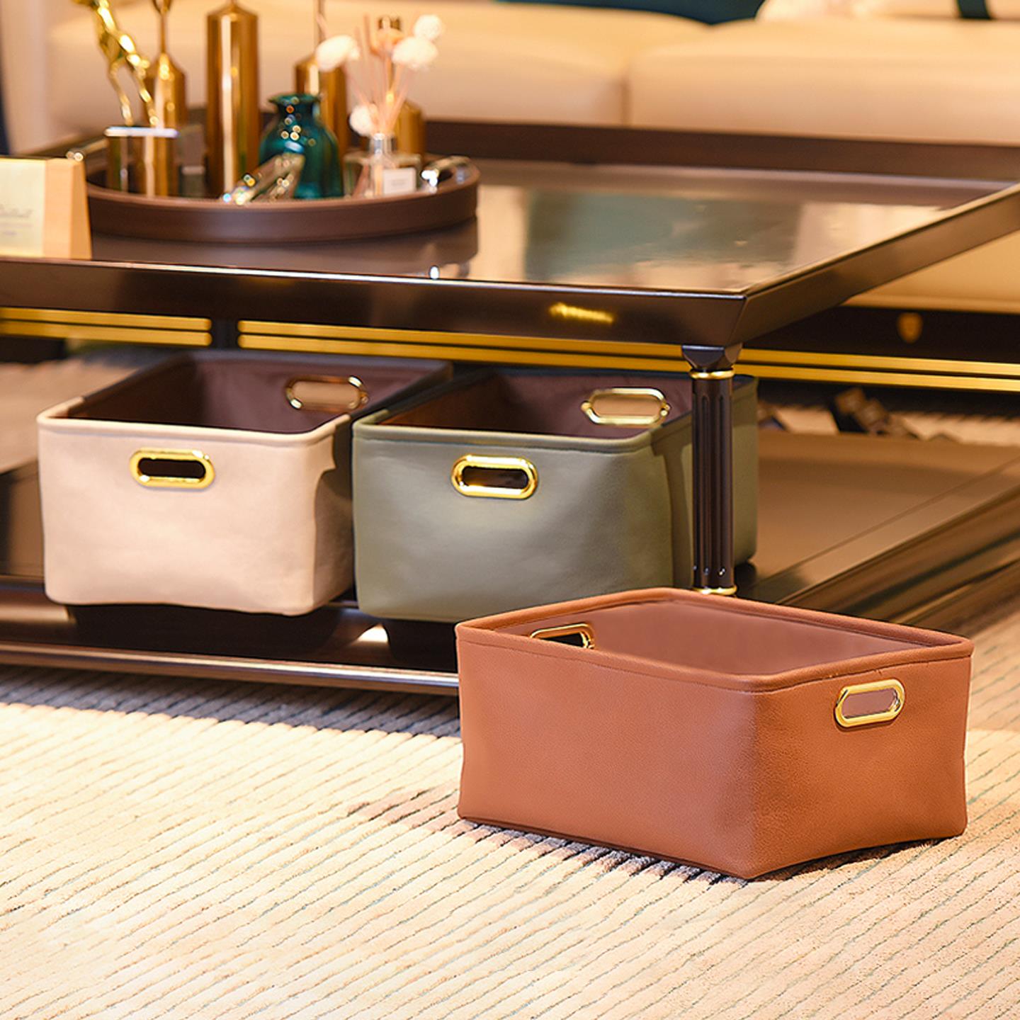 茶几收纳盒轻奢整理收纳篮客厅桌面杂物零食收纳筐电视柜下储物箱